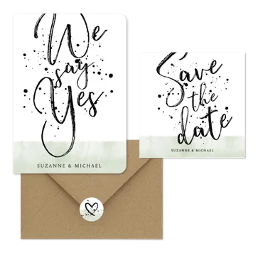 Moderne trouwset met stoere typografie en spetters